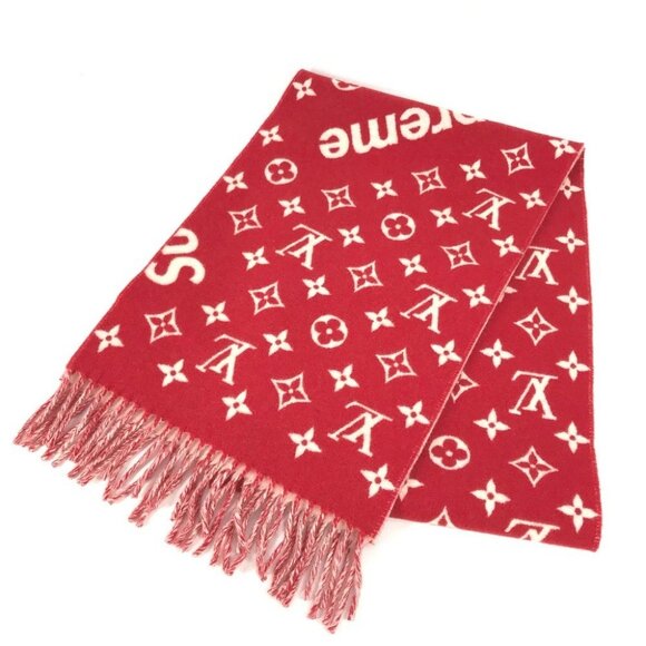 LOUIS VUITTON MP1890 Supreme collaboration fringe Scarf Wool / Cashmere Red - Picture 1 of 15
